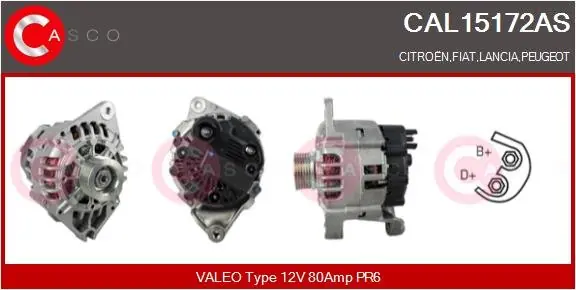 Dodaj do koszyka ALTERNATOR 12V 80A CASCO CAL15172AS