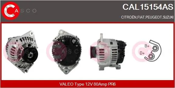 Premium ALTERNATOR 12V 80A CASCO CAL15154AS